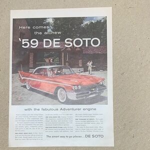 Vintage 'Life Magazine November 17, 1958 Advertisement 59 DESOTO automobile